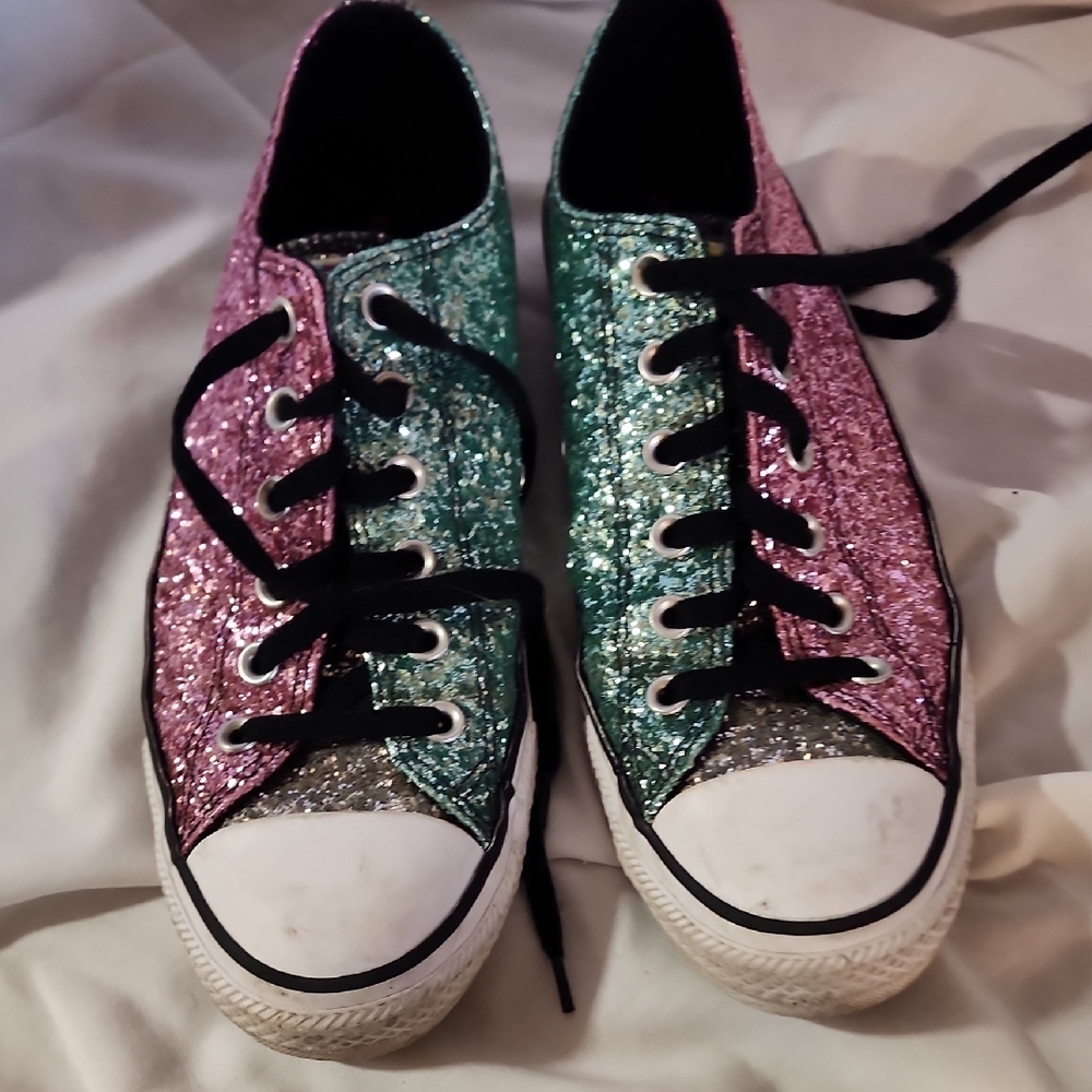 Converse Glittery Pink and Green Sneakers